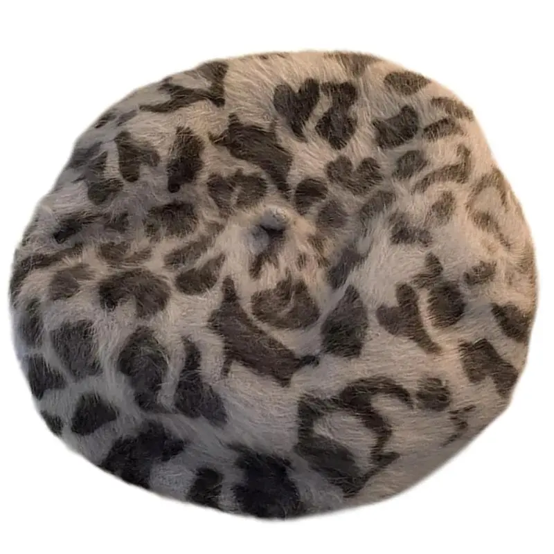652F Retros Styles Leopards Pattern Soft Hat Comfortable Plush Hat for Stylish Ladies and Fashion Enthusiasts