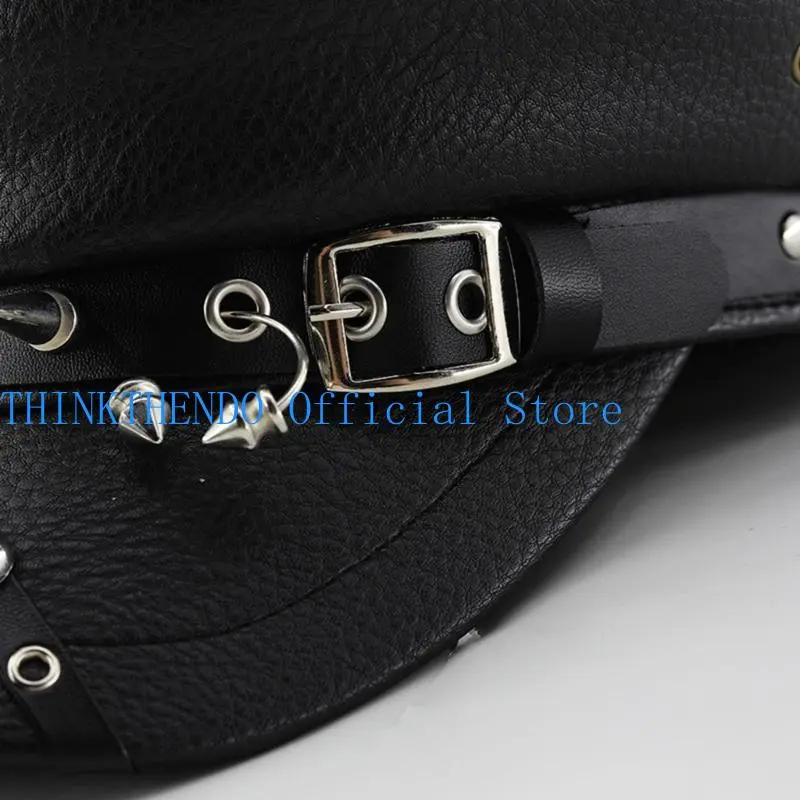 652F Gothic Painter Hat Flat Hat British for Dating Photography Cabbie Headwear Painter Hat Rivet Studded Hat