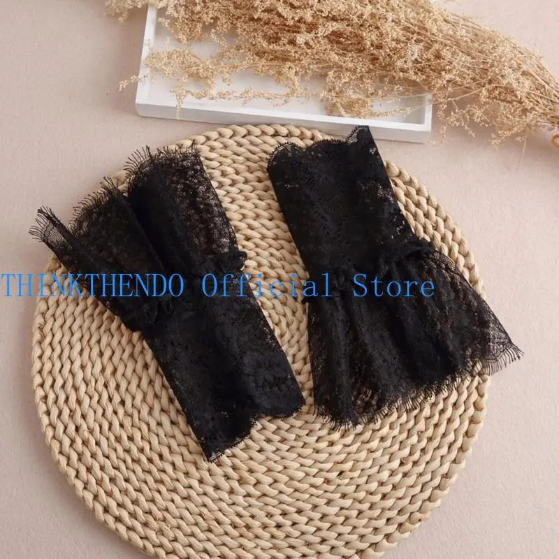 652F Decorated Cuffs Fake Sleeve for Wedding Dress Wild Decorative Lace Sleeves Flounces Wrist Sleeves Pleated Wrist Cuffs