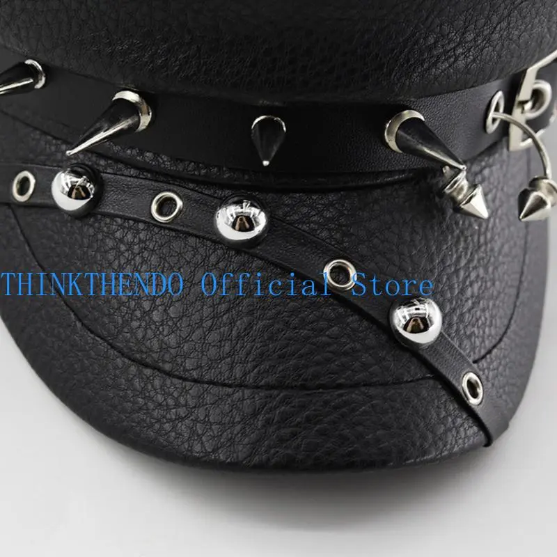 652F Gothic Painter Hat Flat Hat British for Dating Photography Cabbie Headwear Painter Hat Rivet Studded Hat