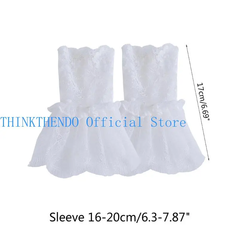 652F Decorated Cuffs Fake Sleeve for Wedding Dress Wild Decorative Lace Sleeves Flounces Wrist Sleeves Pleated Wrist Cuffs