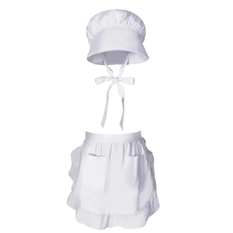 652F 1Set Colonial Costume Accessories Ruffle Maid Waitress Aprons Colonial Caps Maid Costumes Pioneers Girls Costumes Gifts