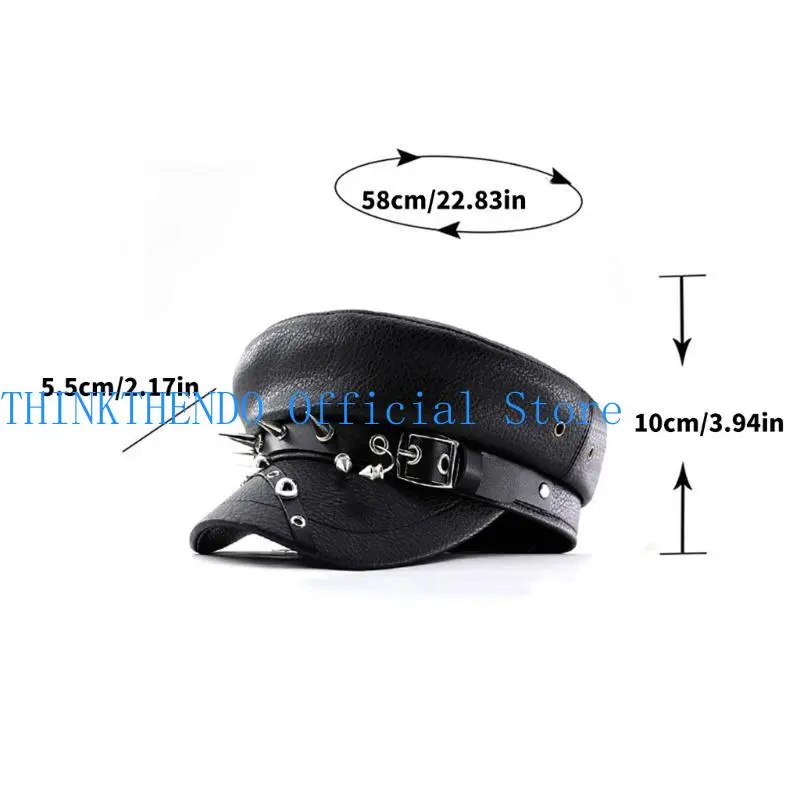 652F Gothic Painter Hat Flat Hat British for Dating Photography Cabbie Headwear Painter Hat Rivet Studded Hat