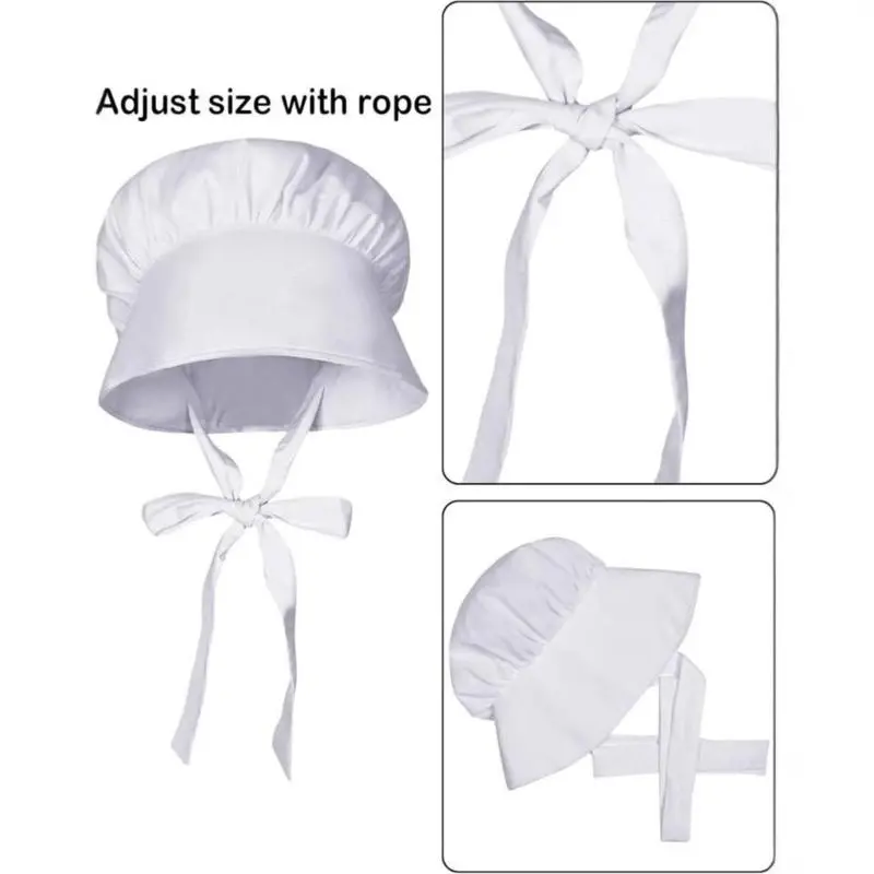 652F 1Set Colonial Costume Accessories Ruffle Maid Waitress Aprons Colonial Caps Maid Costumes Pioneers Girls Costumes Gifts