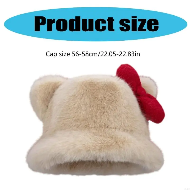 652F Furry Cats Ear Bucket Hat Plush Warm Winter Bucket Hat Plush Fisherman Hat For Women Girl Winter Outdoor Activity