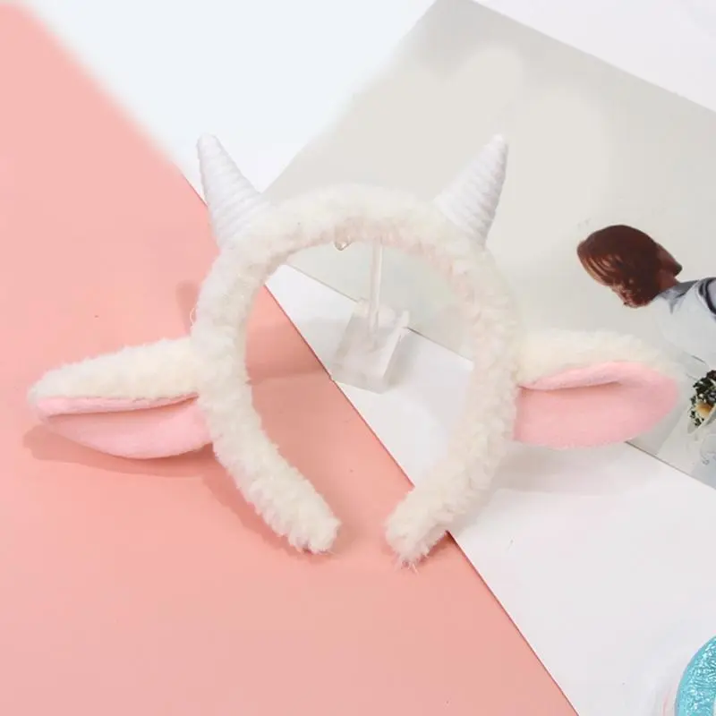 652F Plush Sheep Ear Hairhoop Furry Ear Headband Cosplay Costume Christmas Party Lovely Headdress Adult Kids Funny Headpieces