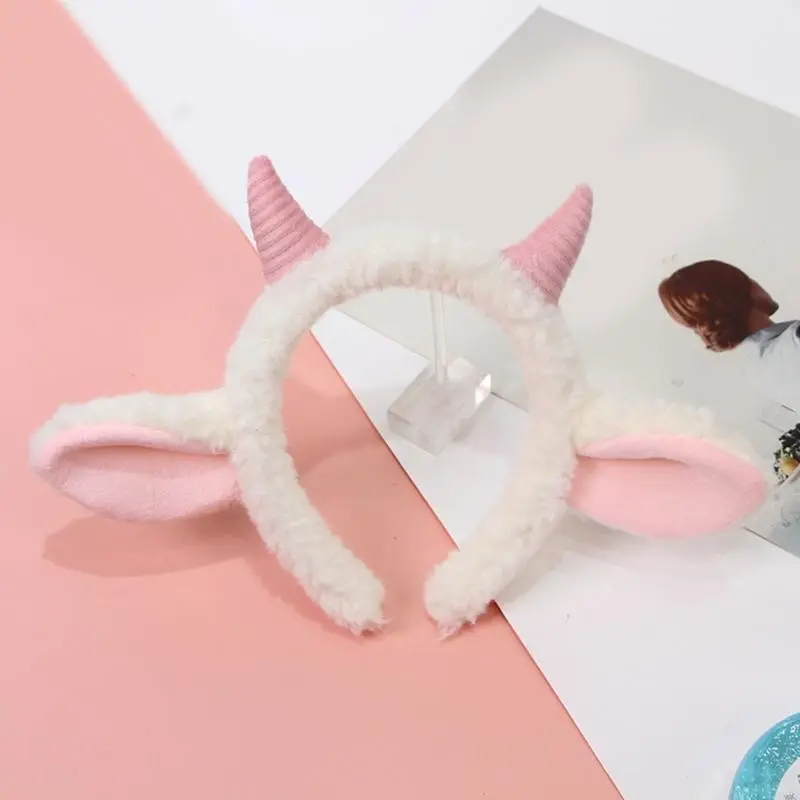 652F Plush Sheep Ear Hairhoop Furry Ear Headband Cosplay Costume Christmas Party Lovely Headdress Adult Kids Funny Headpieces