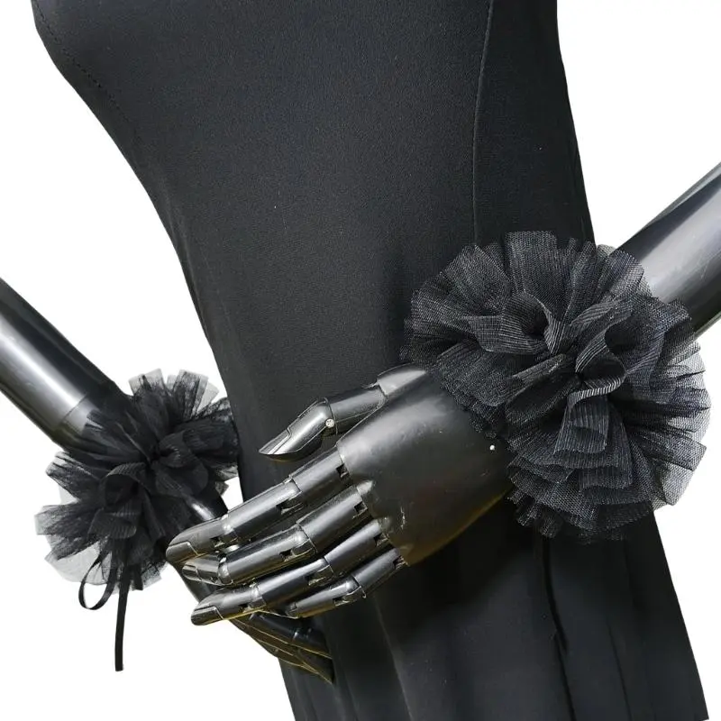 652F Authentic Medieval Costume Accessory Elizabethan Mesh Neck Ruff and and Wrist Cuffs Clown Choker for Masquerades Party