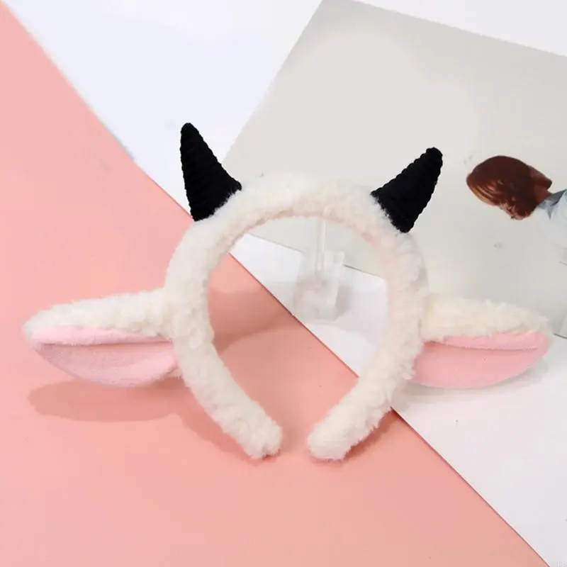 652F Plush Sheep Ear Hairhoop Furry Ear Headband Cosplay Costume Christmas Party Lovely Headdress Adult Kids Funny Headpieces