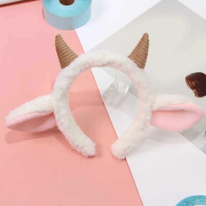 652F Plush Sheep Ear Hairhoop Furry Ear Headband Cosplay Costume Christmas Party Lovely Headdress Adult Kids Funny Headpieces