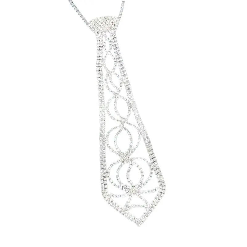 652F Sparkly Rhinestones Choker Necklace Adjustable Chain Gothic Crystal Collar Neck Tie for Bridesmaid and Formal Occasion