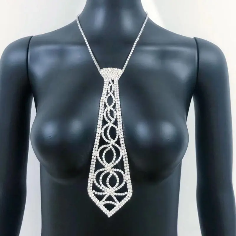 652F Sparkly Rhinestones Choker Necklace Adjustable Chain Gothic Crystal Collar Neck Tie for Bridesmaid and Formal Occasion