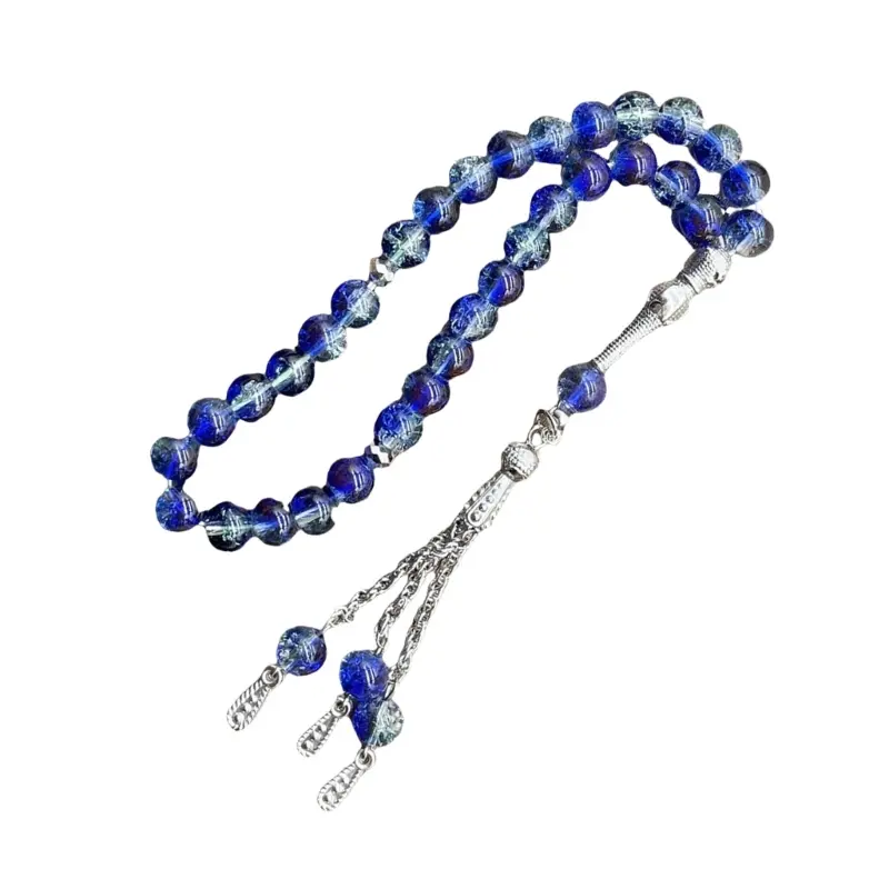 652F Islamic 33 Beads Rosary Ice Cracked Glass Tasbih Handmade Bracelet for Muslims Worship and Meditation Ceremony Use