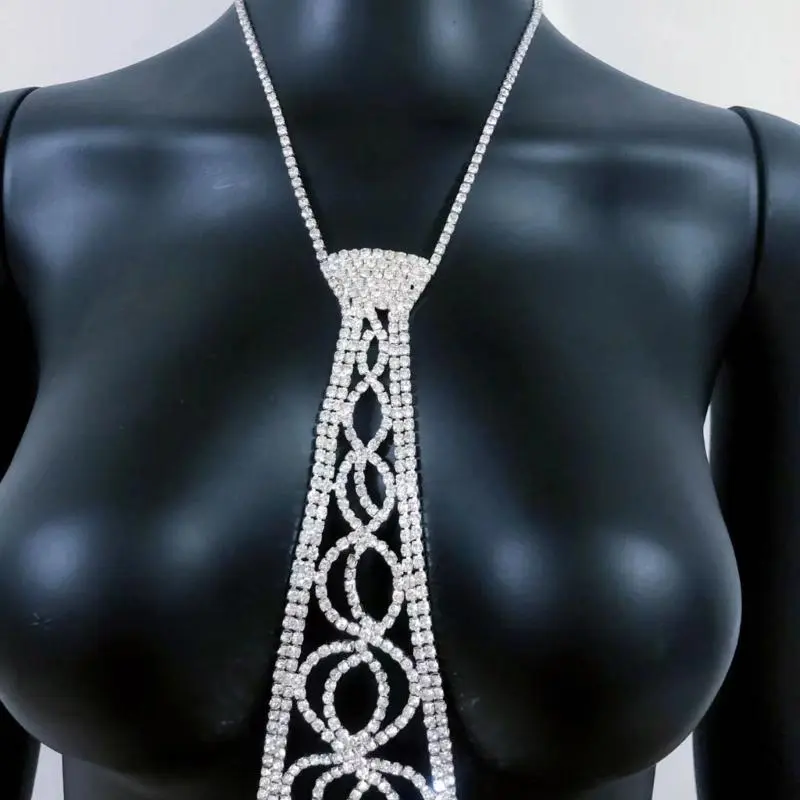 652F Sparkly Rhinestones Choker Necklace Adjustable Chain Gothic Crystal Collar Neck Tie for Bridesmaid and Formal Occasion