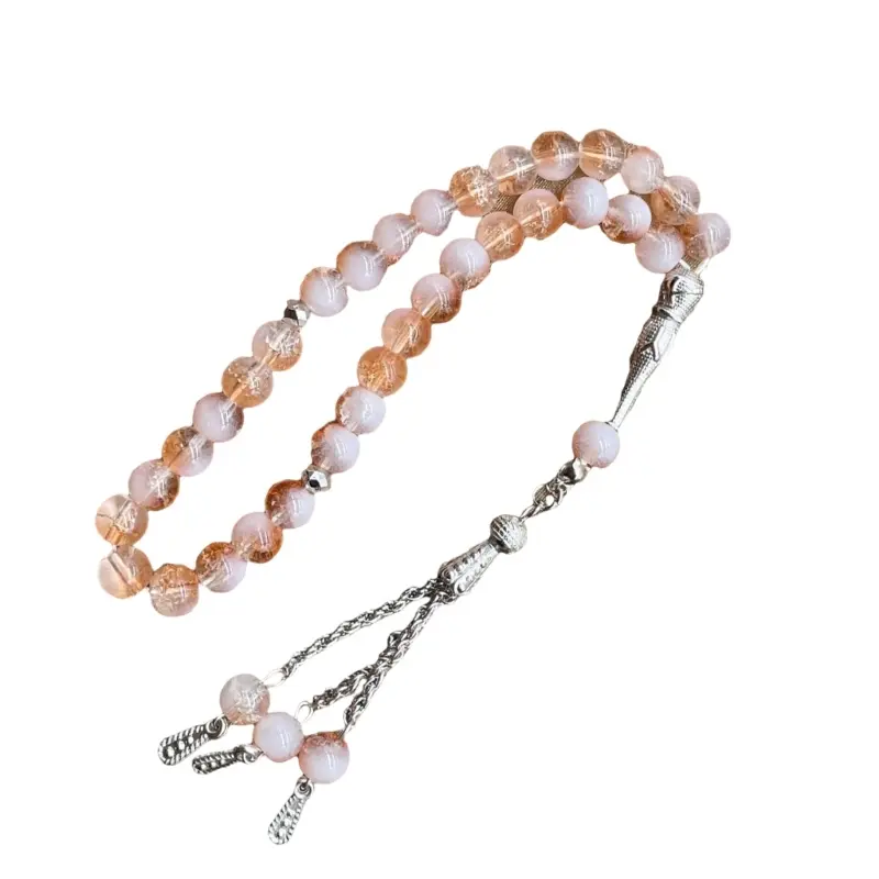 652F Islamic 33 Beads Rosary Ice Cracked Glass Tasbih Handmade Bracelet for Muslims Worship and Meditation Ceremony Use