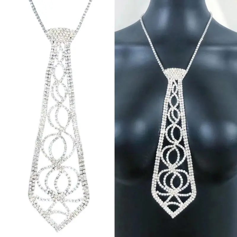 652F Sparkly Rhinestones Choker Necklace Adjustable Chain Gothic Crystal Collar Neck Tie for Bridesmaid and Formal Occasion