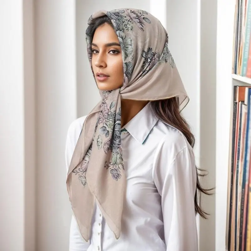 652F Stylish Flower Turkish Head Wrap Soft And Comfortable Hijab Head Scarf For Everyday Wear Ethnic Malay Head Covering