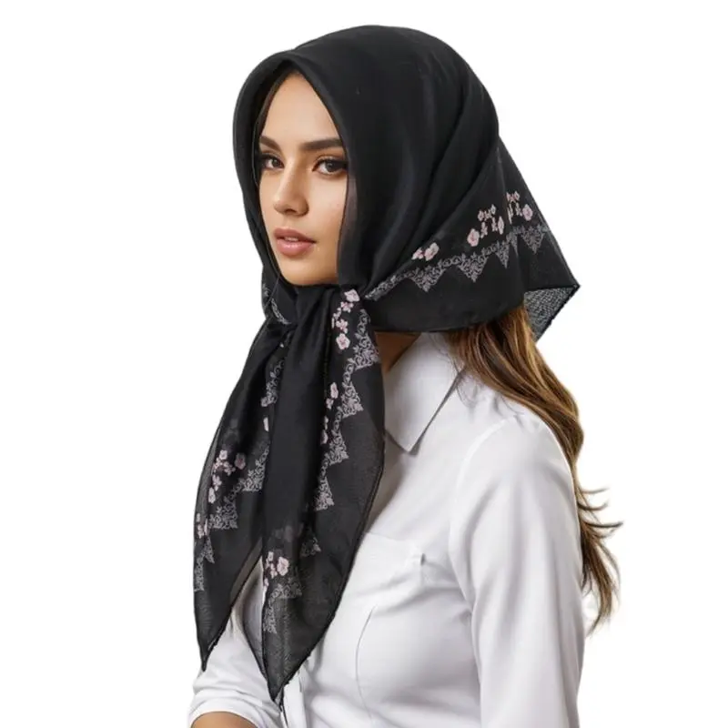 652F Stylish Flower Turkish Head Wrap Soft And Comfortable Hijab Head Scarf For Everyday Wear Ethnic Malay Head Covering