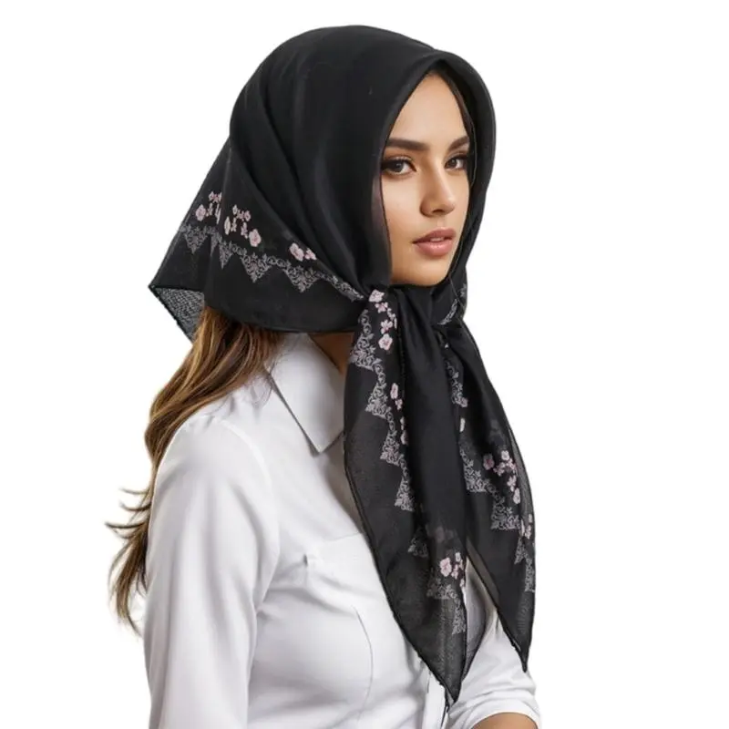 652F Stylish Flower Turkish Head Wrap Soft And Comfortable Hijab Head Scarf For Everyday Wear Ethnic Malay Head Covering