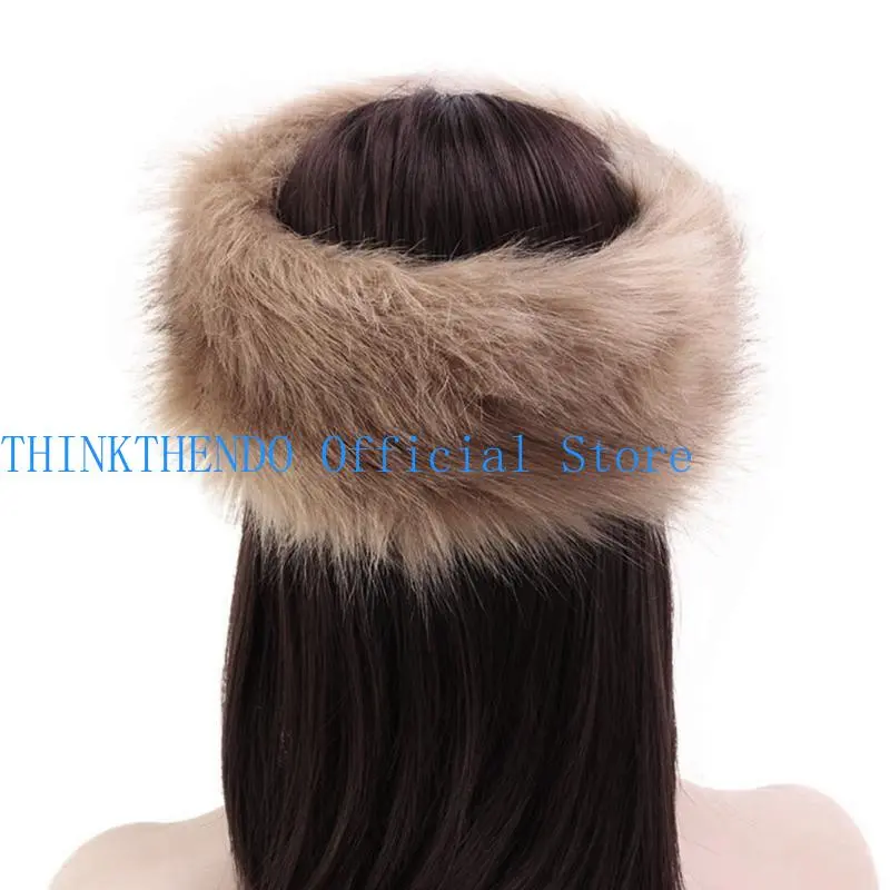 652F Fashion  Winter Warm  Wide Headband Elastic Outdoor Ski Hats Furry Ear Warmer Soft Warm Earmuff for Women