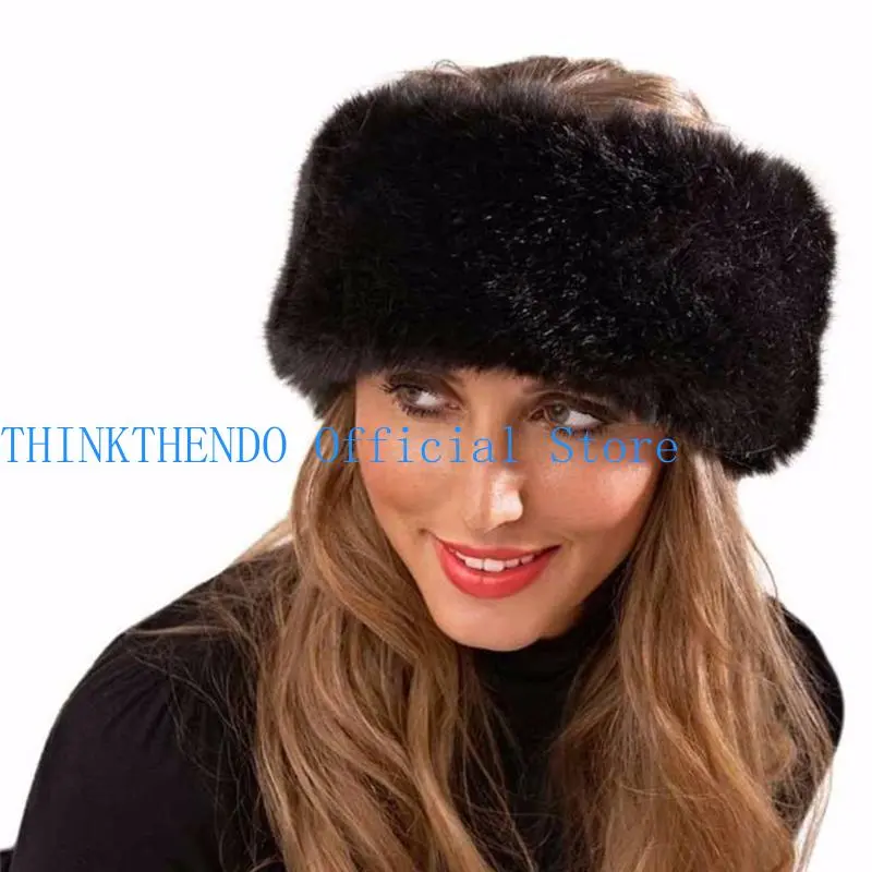 652F Fashion  Winter Warm  Wide Headband Elastic Outdoor Ski Hats Furry Ear Warmer Soft Warm Earmuff for Women
