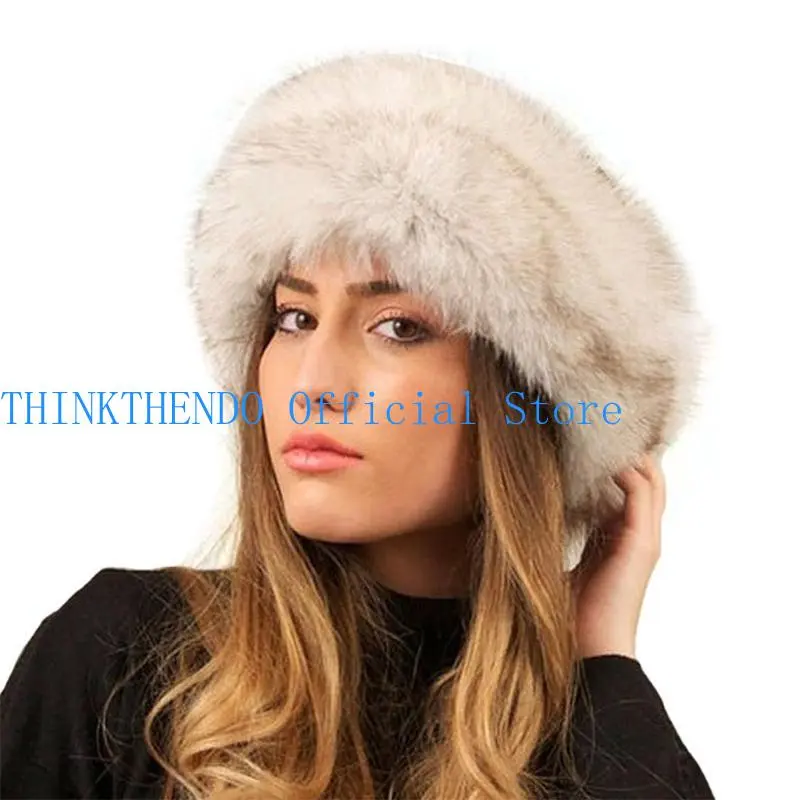 652F Fashion  Winter Warm  Wide Headband Elastic Outdoor Ski Hats Furry Ear Warmer Soft Warm Earmuff for Women