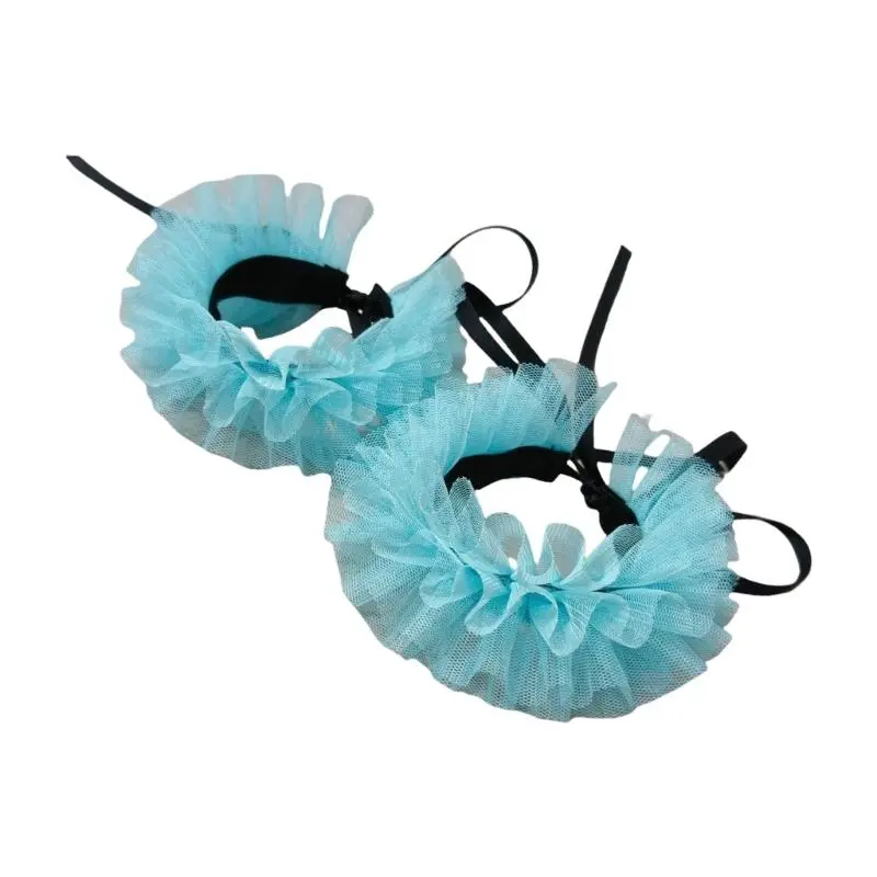 652F Women's Elegant Layered Mesh Neck Ruff Collar Choker Ruffled False Sleeve Wrist Cuffs for Masquerades and Dress Up Event