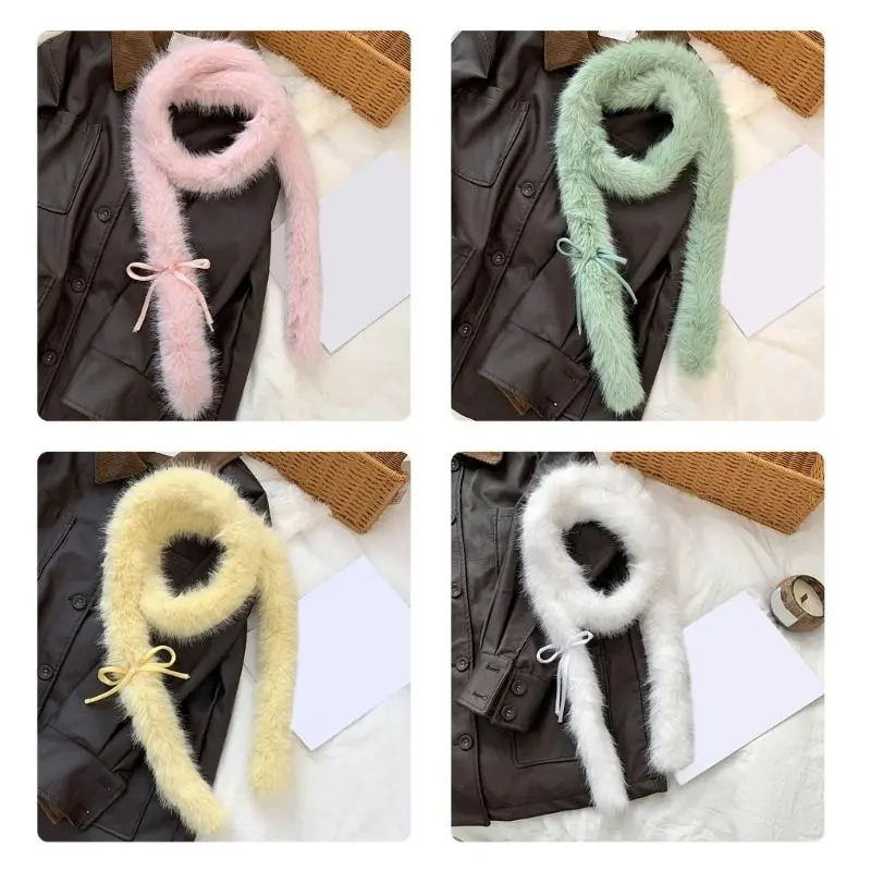 652F Solid Color Bowknot Long Scarf for Adult All Matching 2000s Scarf Winter Photo Scarf Popular Streetwear Neckwrap Scarf