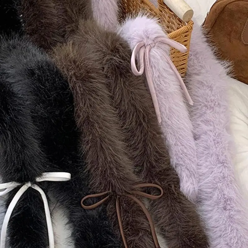 652F Solid Color Bowknot Long Scarf for Adult All Matching 2000s Scarf Winter Photo Scarf Popular Streetwear Neckwrap Scarf