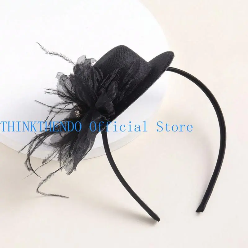 652F 1920s Flower Headband for Women Flapper Headpiece Accessories for Cosplay Party Elegant Beading Feathered Headband