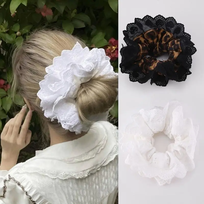 652F Lace Hair Rope Hair Bun Scrunchies Elastic Hair Rope Big Hair Scrunchy Vintage HairBands Female Accessories