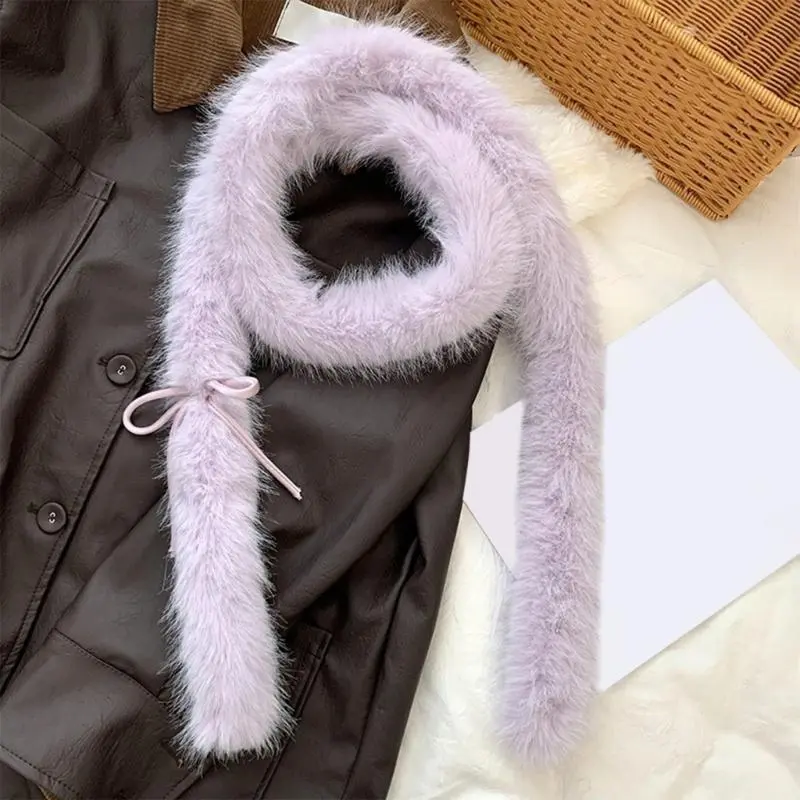 652F Solid Color Bowknot Long Scarf for Adult All Matching 2000s Scarf Winter Photo Scarf Popular Streetwear Neckwrap Scarf