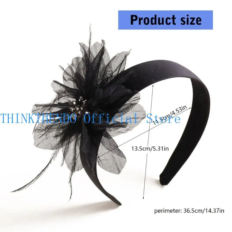 652F 1920s Flower Headband for Women Flapper Headpiece Accessories for Cosplay Party Elegant Beading Feathered Headband
