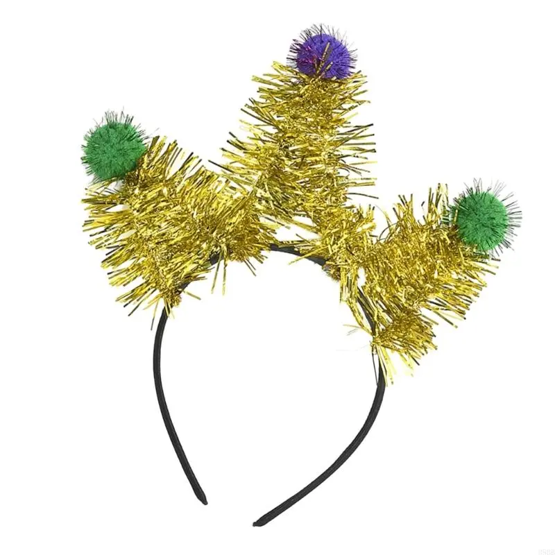 652F Shimmering Carnivals Party Accessories Pompoms Headband for Mardi Gras Festival Theme Party Props Hairband Holiday Props