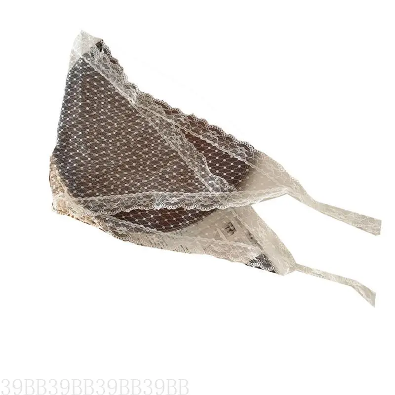 39BB Comfortable Lace Flower Headwrap Triangular Head Scarf for Lady Various Hairstyles