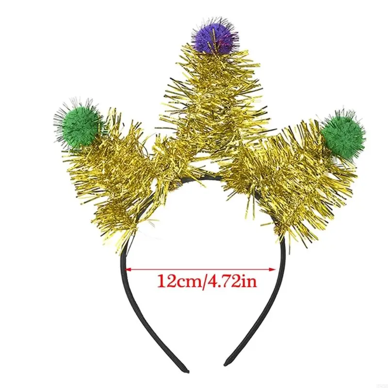 652F Shimmering Carnivals Party Accessories Pompoms Headband for Mardi Gras Festival Theme Party Props Hairband Holiday Props