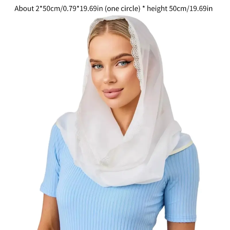 652F Elegant Church Scarf with Delicate Lace Edging for Catholic Christian Women Girls Baptism Communion Vatican Visits