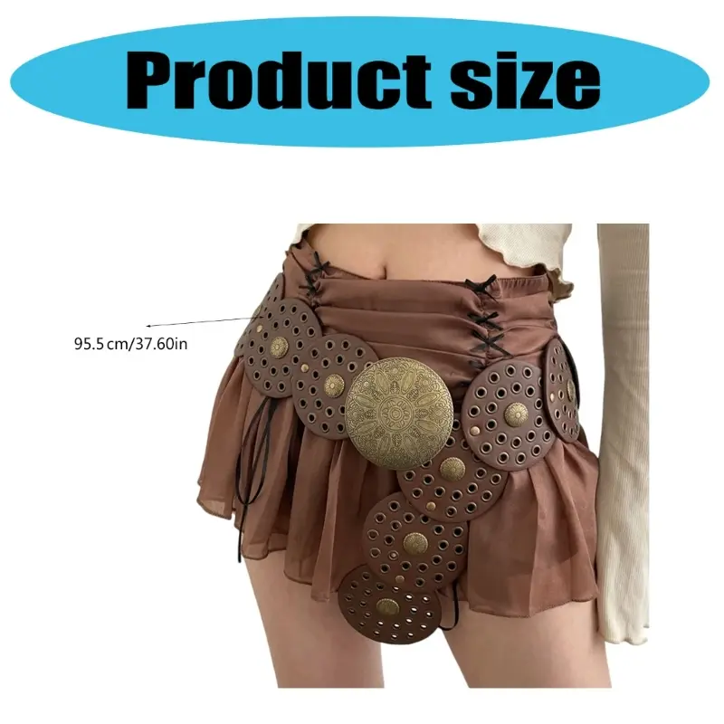 652F Girls Retro Waist Belt for Daily Costume Grommet Stylish Belt Body Jewelry for Party Jeans Belt for Music Festival