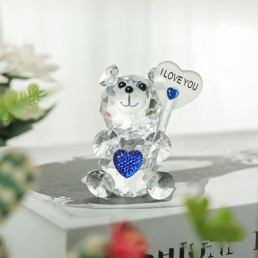I Love You Sign Crystal Bear Figurine Creative Romantic Little Bear Statue Home Decor Cute Desktop Ornament Living Room