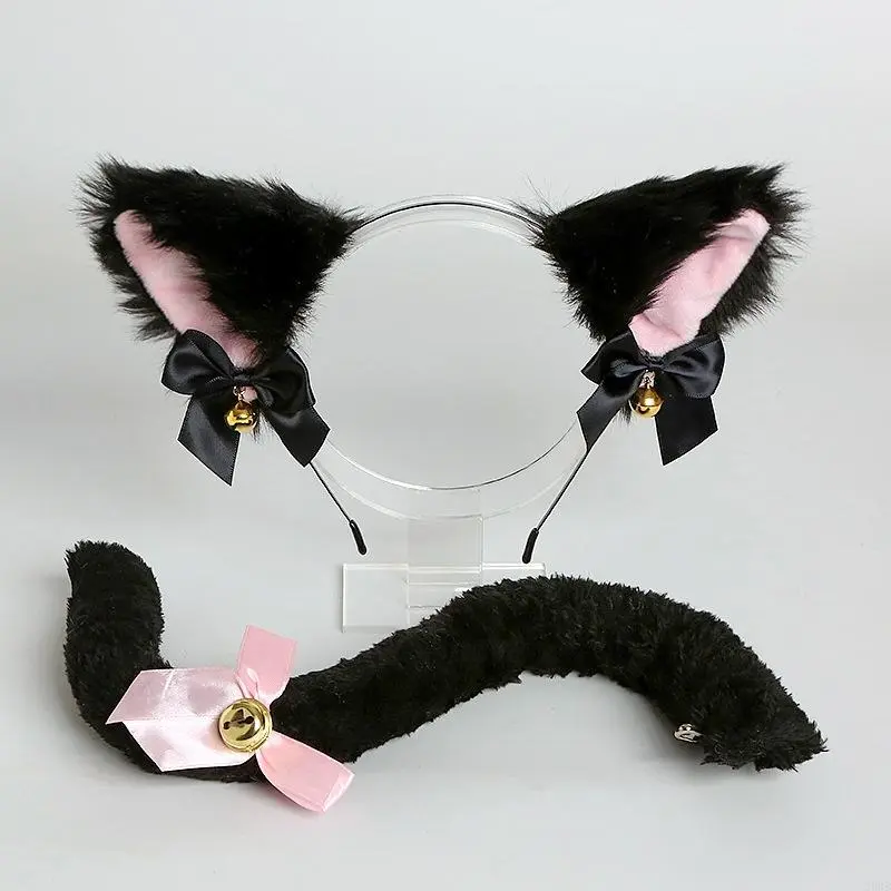 39BB for Cat Dog Ears Hairhoop and Tail Halloween Cosplay Costume for Girls