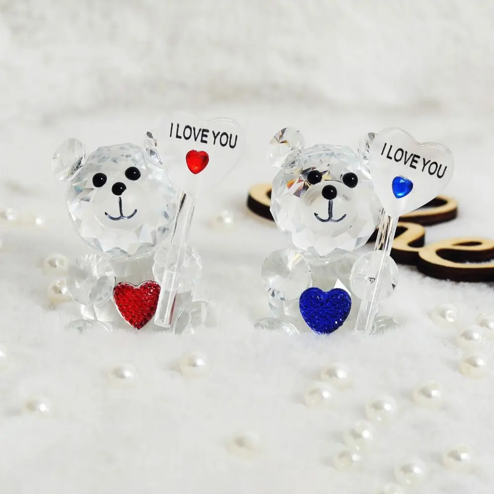 I Love You Sign Crystal Bear Figurine Creative Romantic Little Bear Statue Home Decor Cute Desktop Ornament Living Room