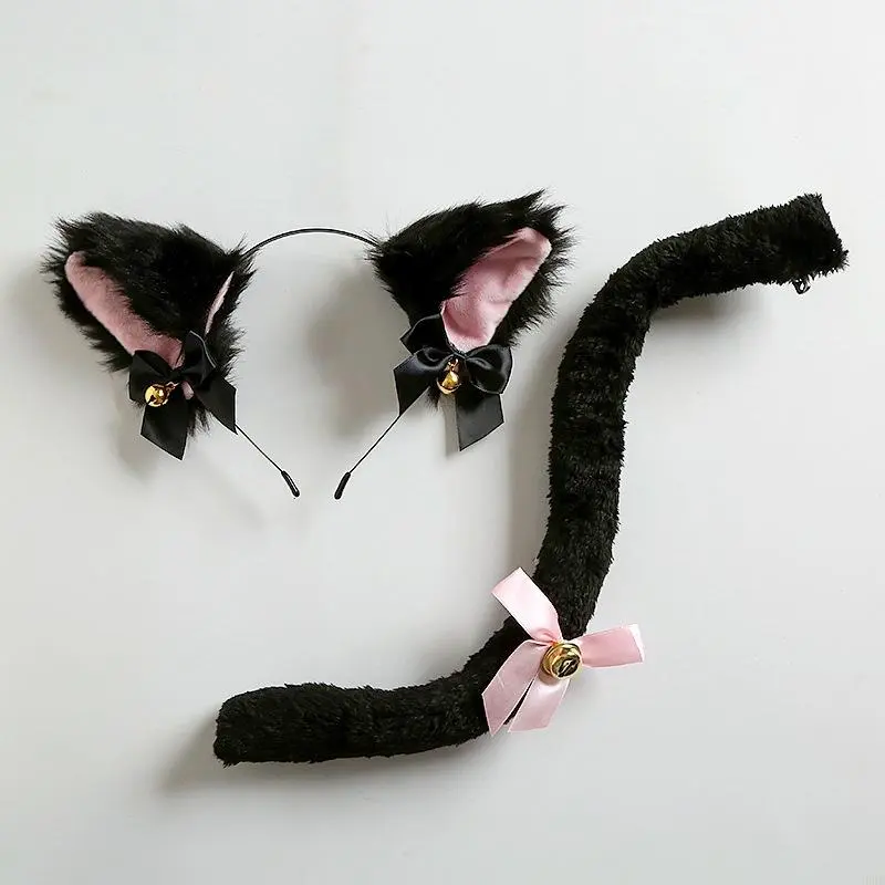 39BB for Cat Dog Ears Hairhoop and Tail Halloween Cosplay Costume for Girls