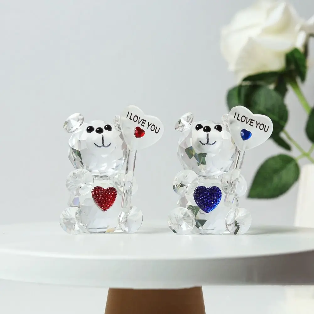 I Love You Sign Crystal Bear Figurine Creative Romantic Little Bear Statue Home Decor Cute Desktop Ornament Living Room