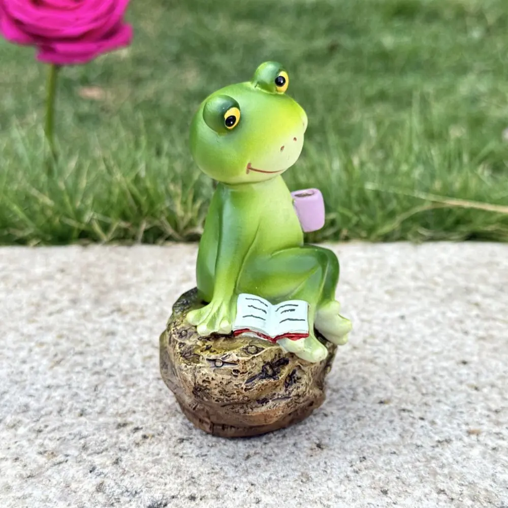 Desktop Ornament Resin Frog Ornament Cute Cartoon Animal Sculpture Creative Waterproof Miniatures Figurine Home