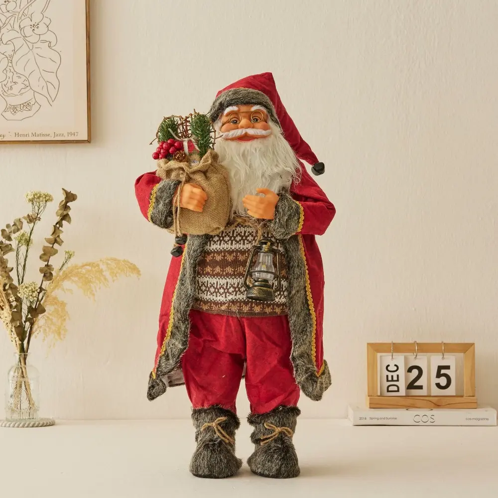 30/45cm Santa Claus Doll Plush with Gift Bag Santa Claus Statue Ornaments Standing Large Size Santa Claus Toy Gift