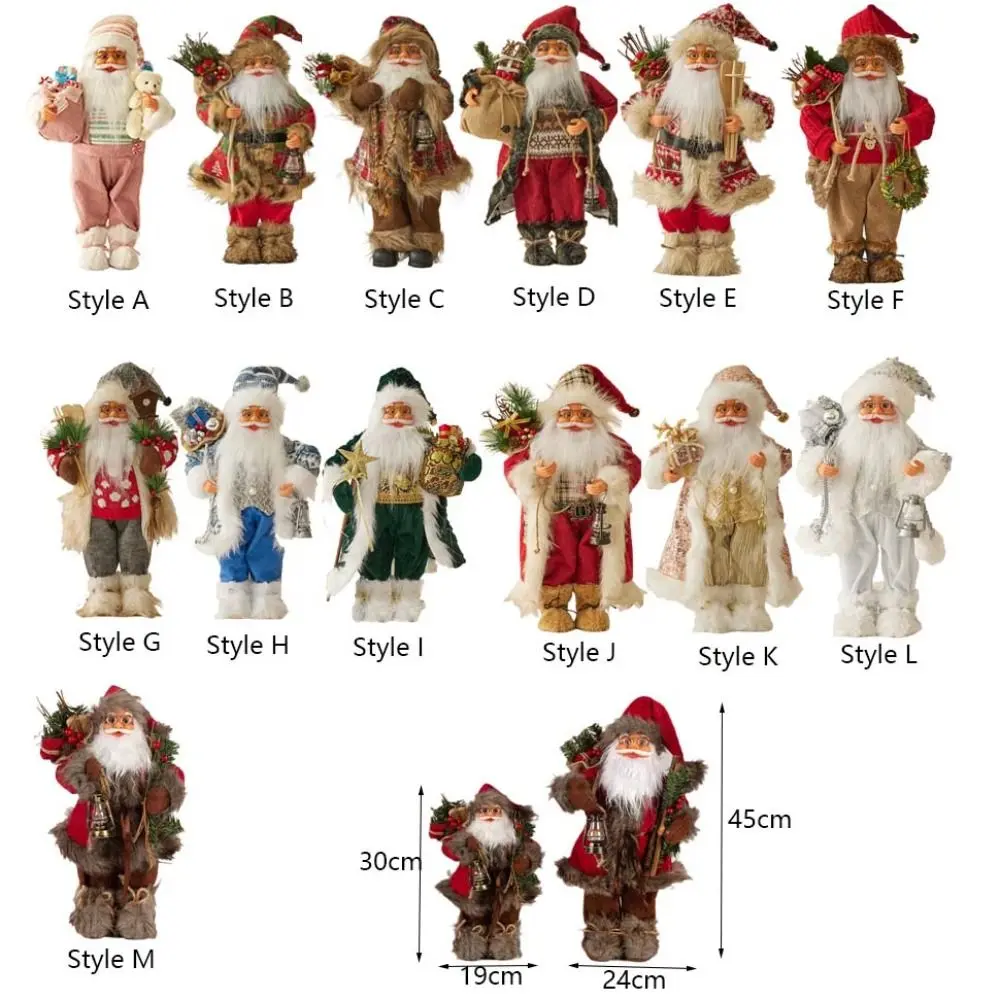 30/45cm Santa Claus Doll Plush with Gift Bag Santa Claus Statue Ornaments Standing Large Size Santa Claus Toy Gift