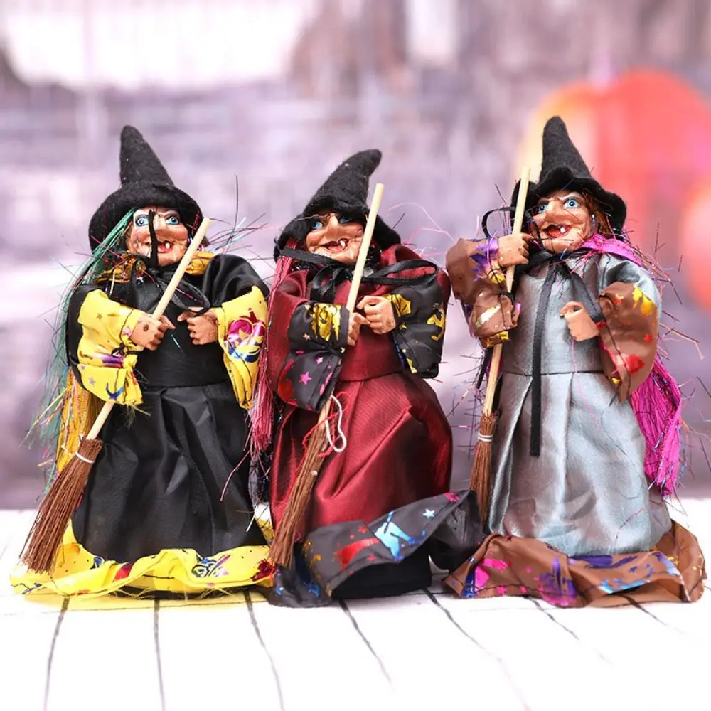 Color Random DIY Halloween Witch Ornaments Handmade With Broom Broom Witch Figurines Witch Witch Broom Props Home Decor
