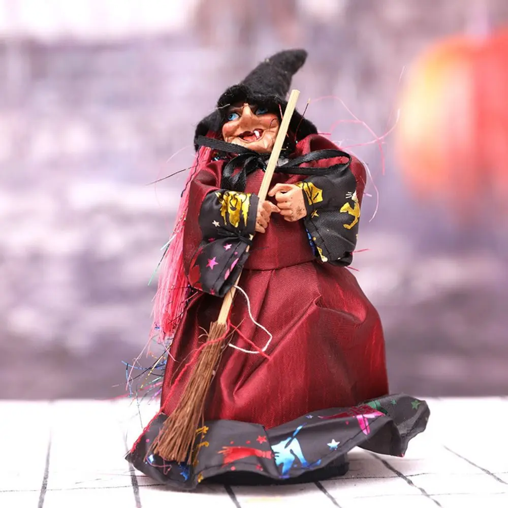 Color Random DIY Halloween Witch Ornaments Handmade With Broom Broom Witch Figurines Witch Witch Broom Props Home Decor