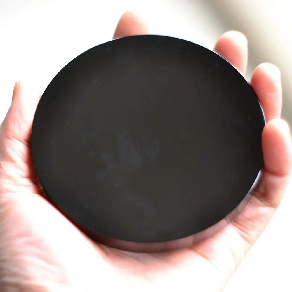 White Stand Obsidian Disc Mirror ​ Crystal Craft Round Black Crystal Ornaments Handicraft Natural Obsidian Ornaments