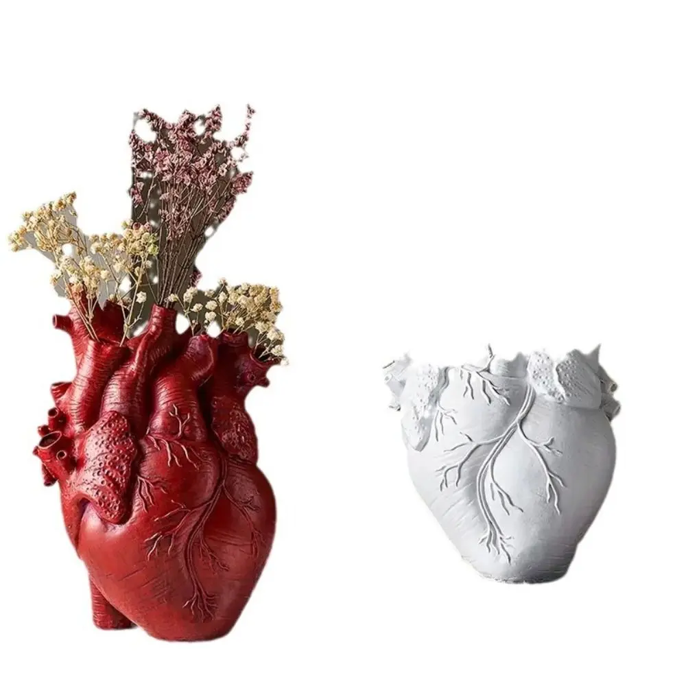 Creative Heart Shaped Vase 5 Colors Anatomy Themed Heart Vase Resin Figurine Ornament Sculpture Flower Vessel Desktop Display